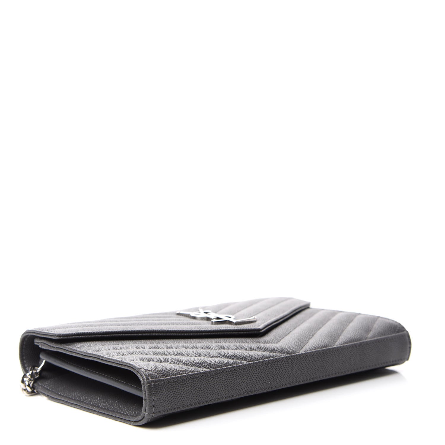 Saint Laurent Grain De Poudre Matelasse Chevron Monogram Chain Wallet Storm 4 of 10