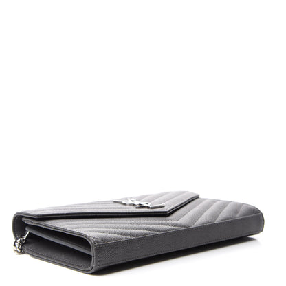 Saint Laurent Grain De Poudre Matelasse Chevron Monogram Chain Wallet Storm 4 of 10