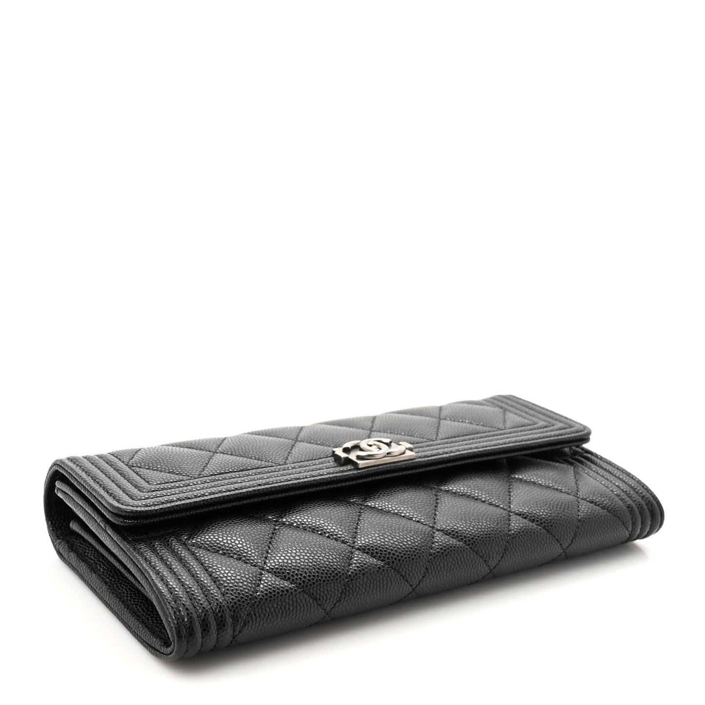 Caviar Quilted Long Boy Flap Wallet Black
