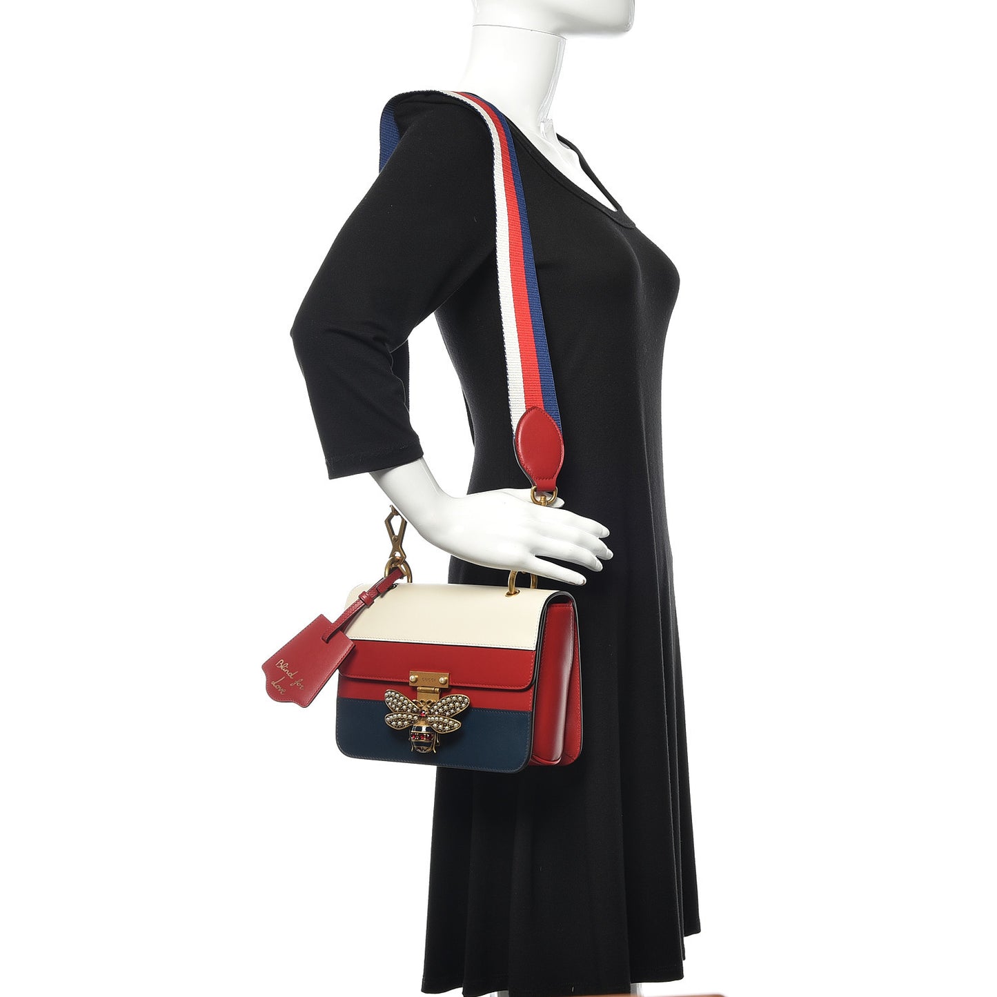 Calfskin Sylvie Web Queen Margaret Shoulder Bag Blue Agata Hibiscus Red Mystic White
