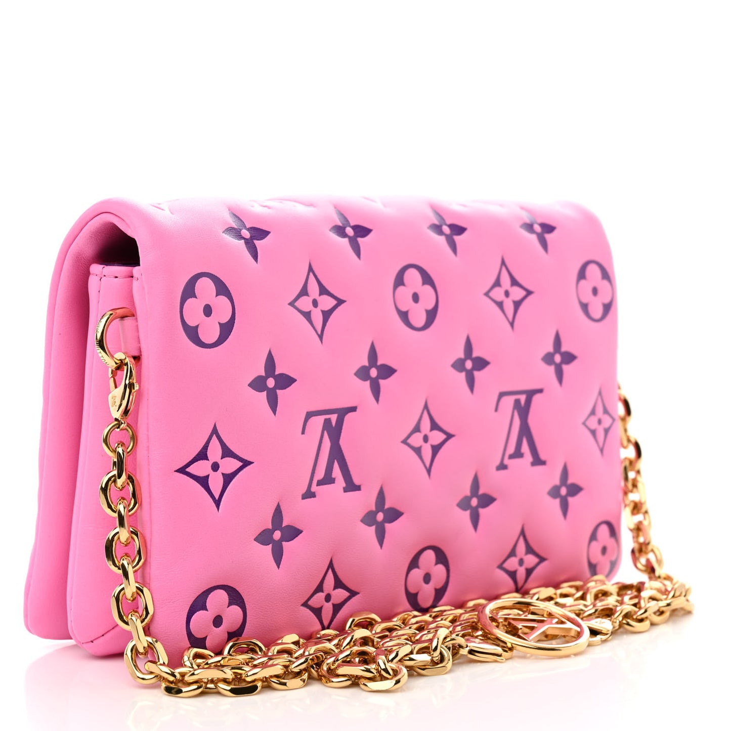 Lambskin Embossed Monogram Vuittamins Pochette Coussin Rose Violet