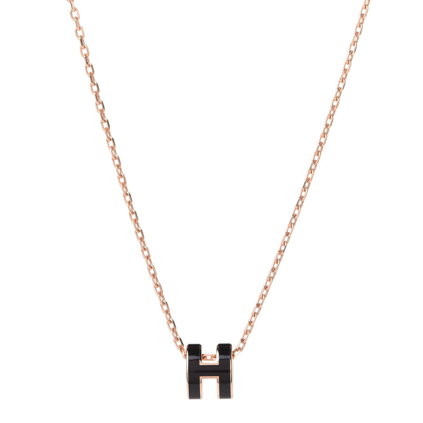 Lacquered Rose Gold Mini Pop H Pendant Necklace Black