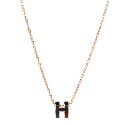 Hermes Lacquered Rose Gold Mini Pop H Pendant Necklace Black 1 of 5