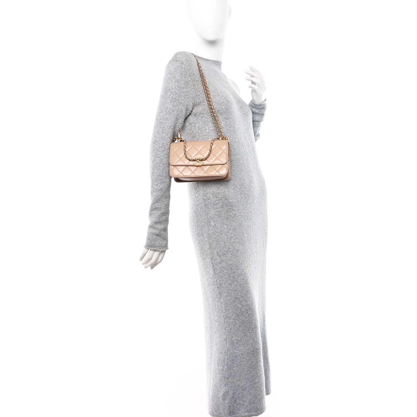 Calfskin Quilted Mini Perfect Fit Flap Beige