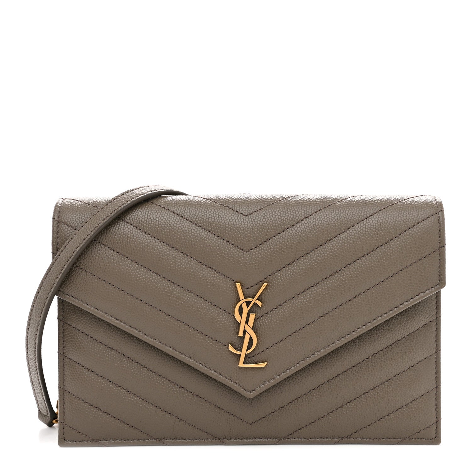 Saint Laurent Grain De Poudre Matelasse Chevron Monogram Envelope Chain Wallet Light Taupe 1 of 12