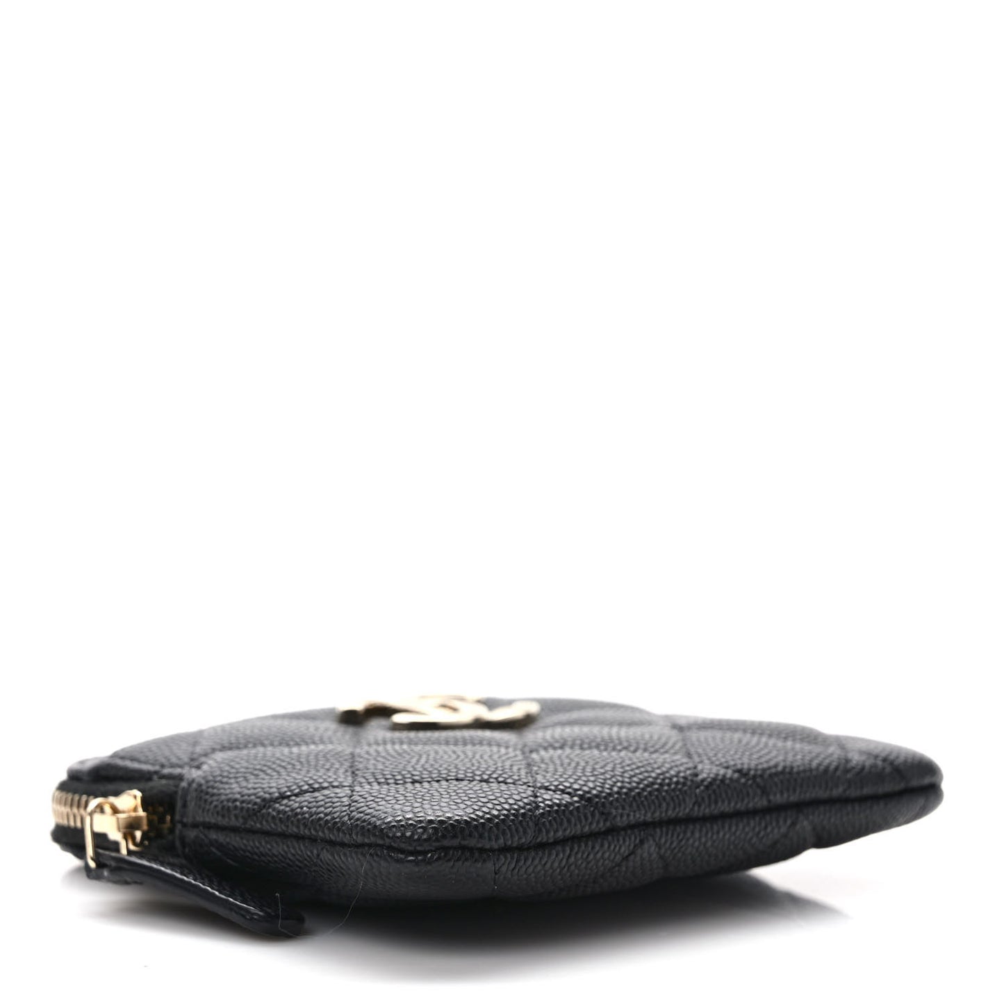 Caviar Metal Quilted Striated Zip Card Holder Wallet Black