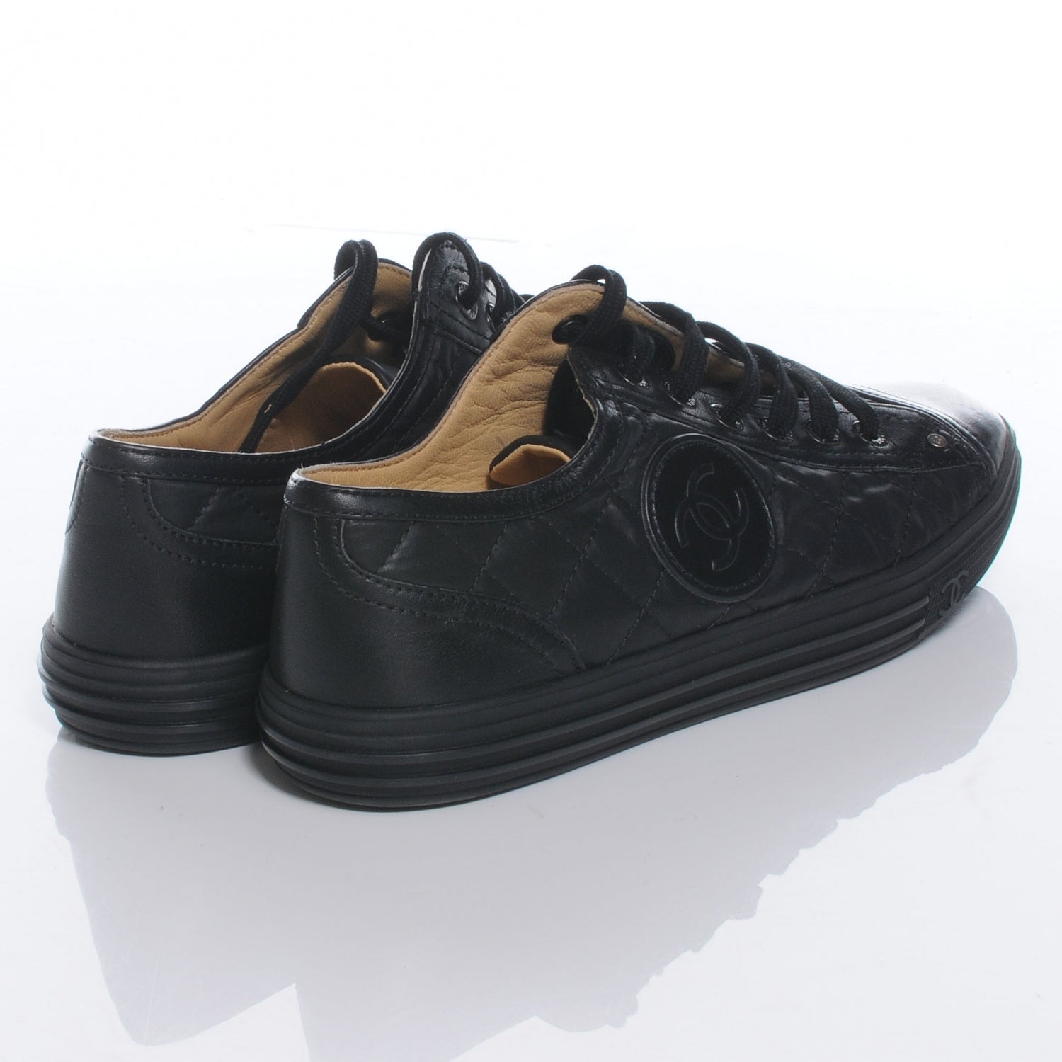 Chanel Leather Quilted CC Sneakers Black 36 4 of 6