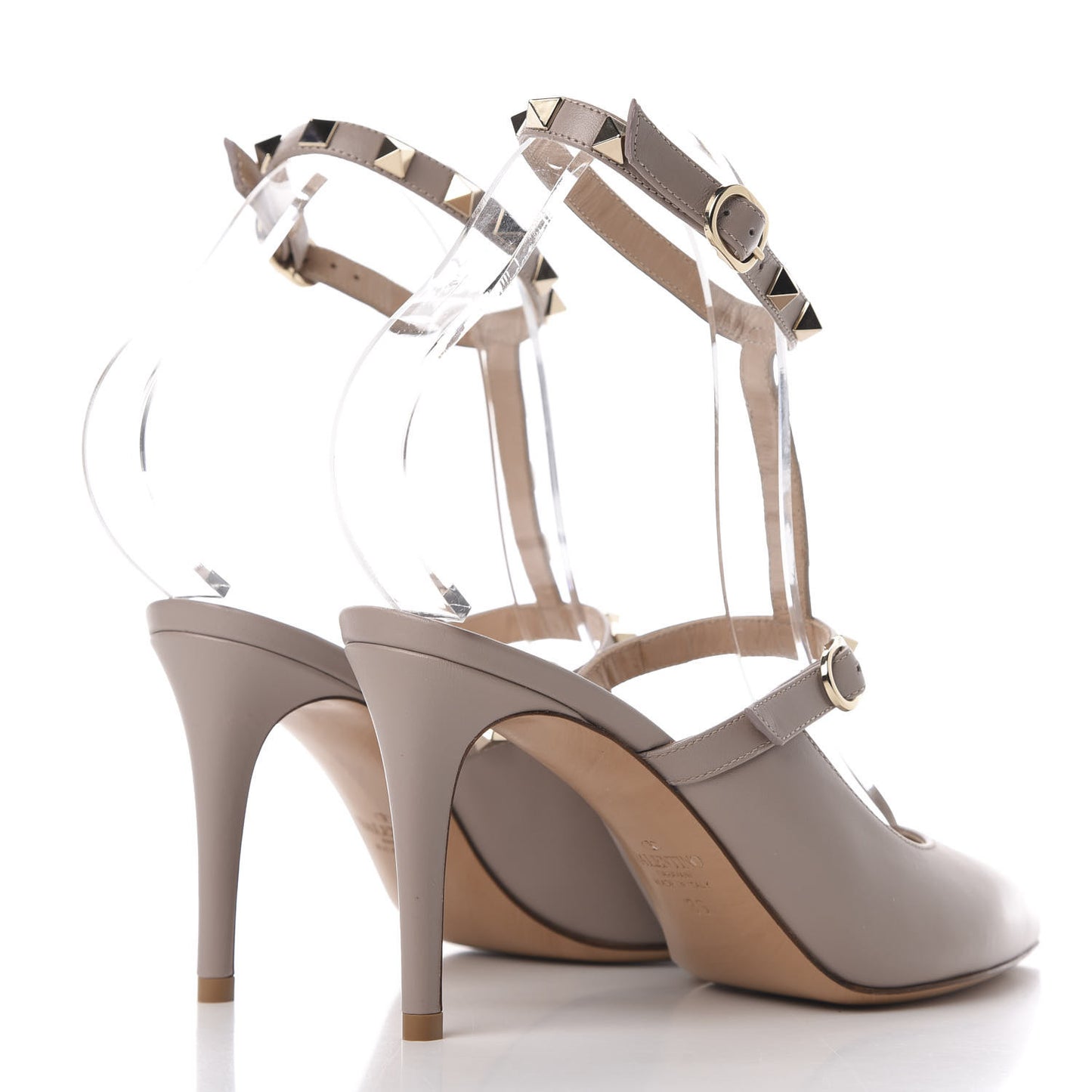 Nappa Rockstud T-Strap Open Back Pumps 36 Poudre