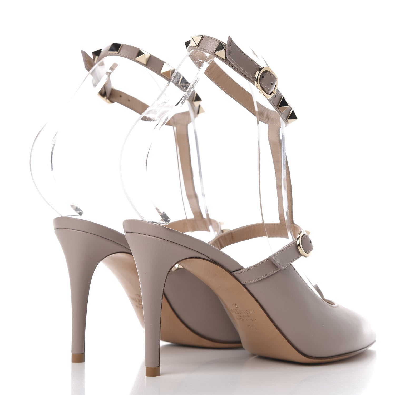 Valentino Garavani Nappa Rockstud T-Strap Open Back Pumps 36 Poudre 4 of 11