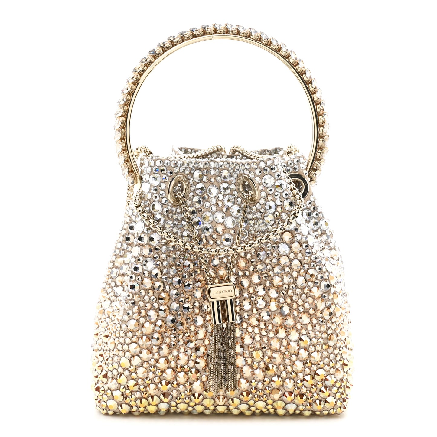 Satin Hotfix Crystal Embellished Bon Bon Bucket Bag Gold Silver