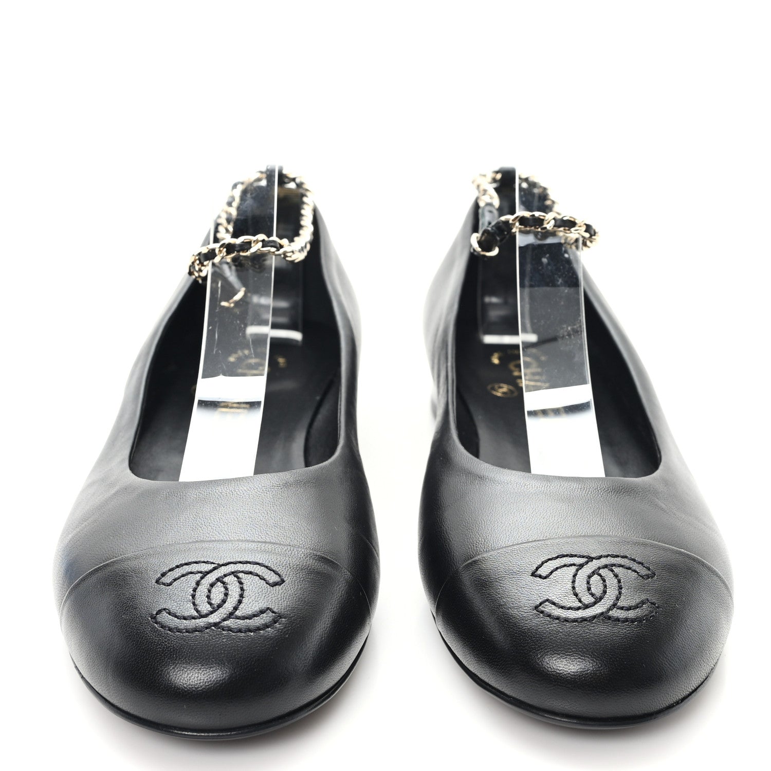 Chanel Lambskin Cap Toe CC Ankle Chain Ballerina Flats 36.5 Black 3 of 9