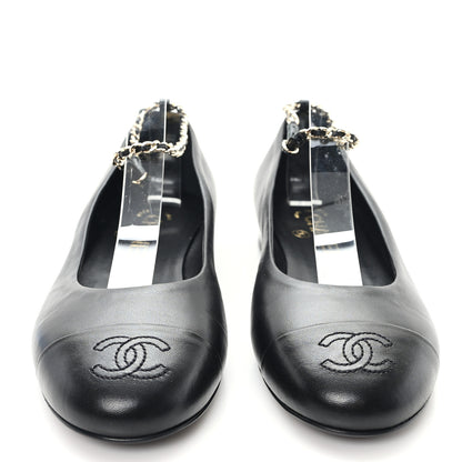 Chanel Lambskin Cap Toe CC Ankle Chain Ballerina Flats 36.5 Black 3 of 9