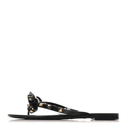 Valentino Garavani PVC Jelly Rockstud Bow Thong Sandals 38 Black 1 of 8