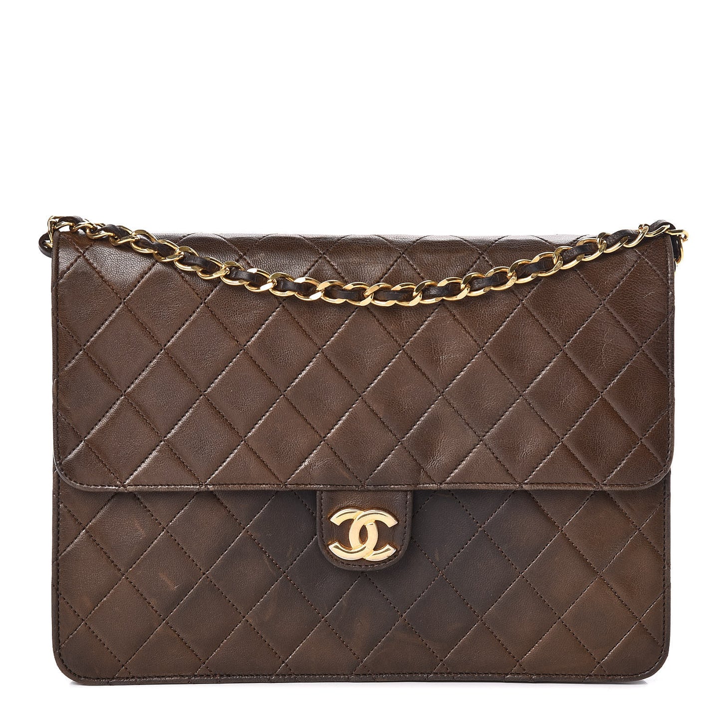 Lambskin Quilted Medium Single Flap Brown