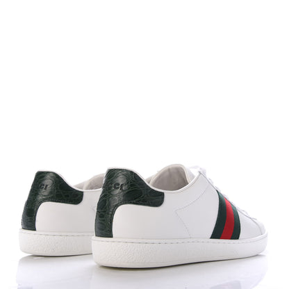 Gucci Calfskin Crocodile Web Ace Sneakers 38.5 White Green 4 of 9