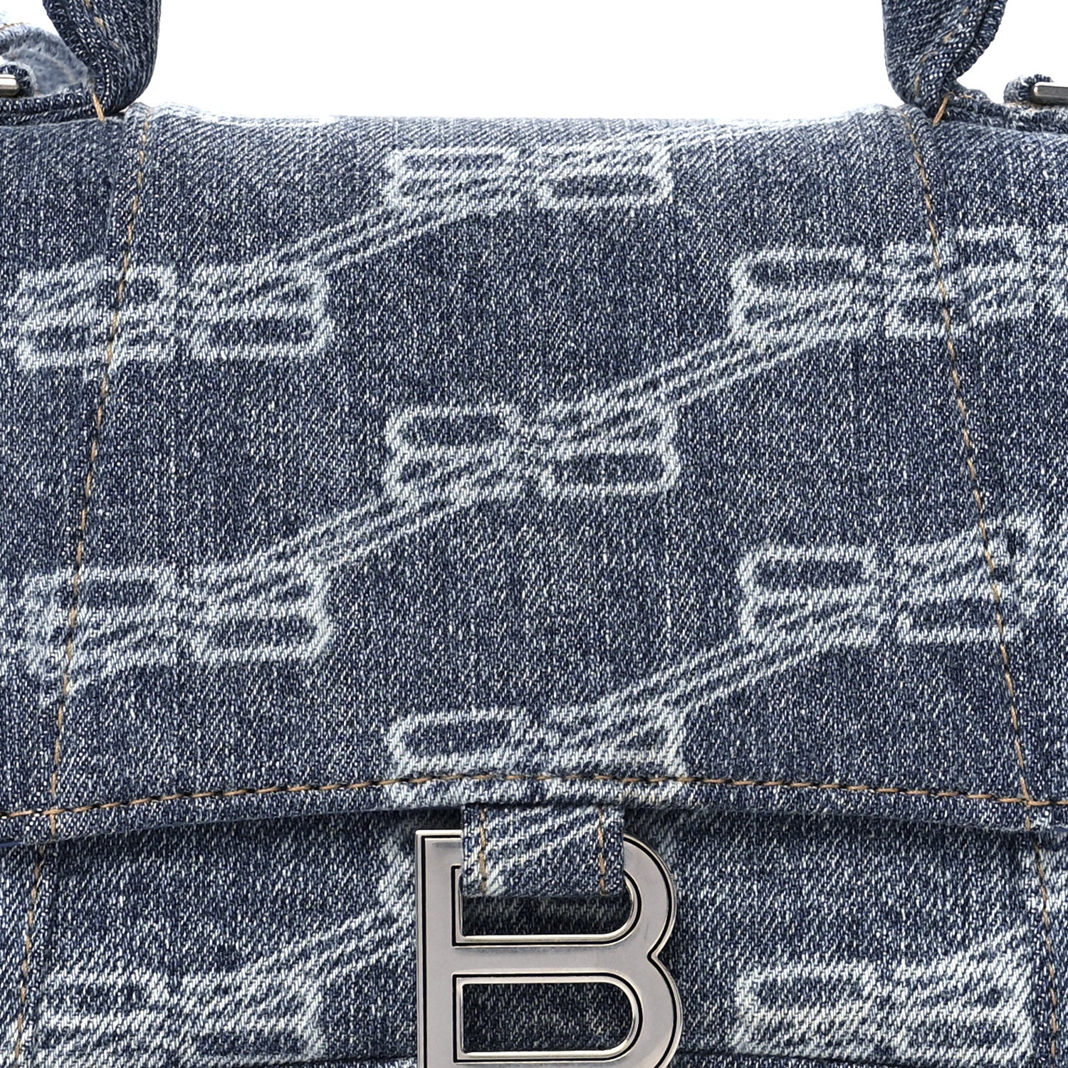 Balenciaga Denim BB Monogram Small Hourglass Top Handle Bag Blue 8 of 11