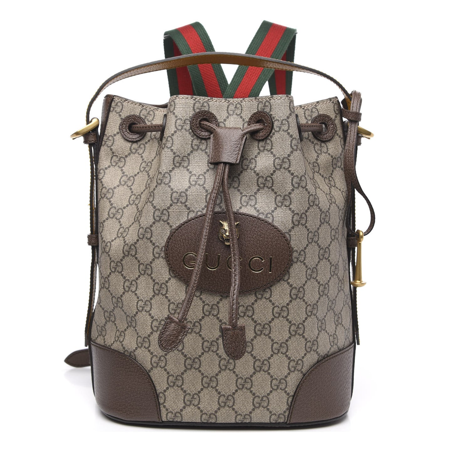 GG Supreme Monogram Neo Vintage Drawstring Bucket Backpack Beige New Acero Crop