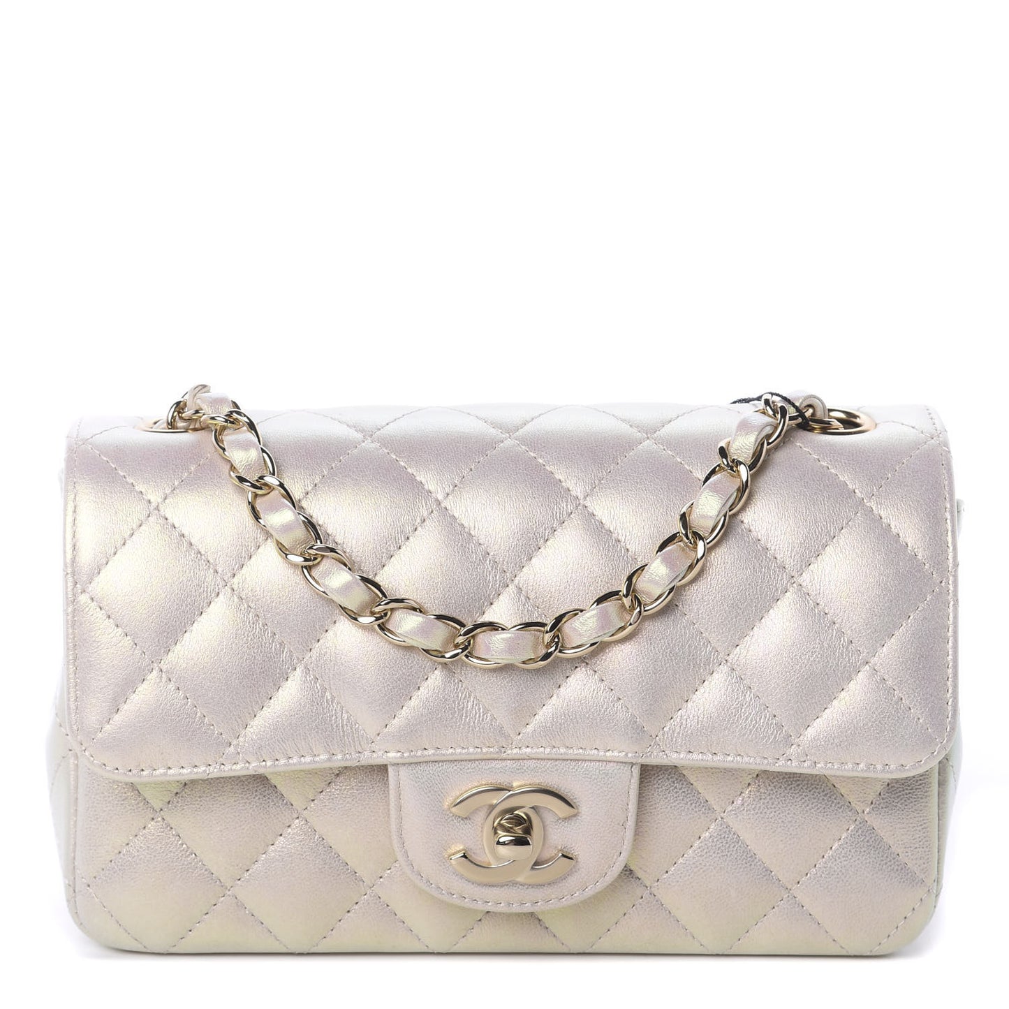 Iridescent Lambskin Quilted Mini Rectangular Flap Ivory