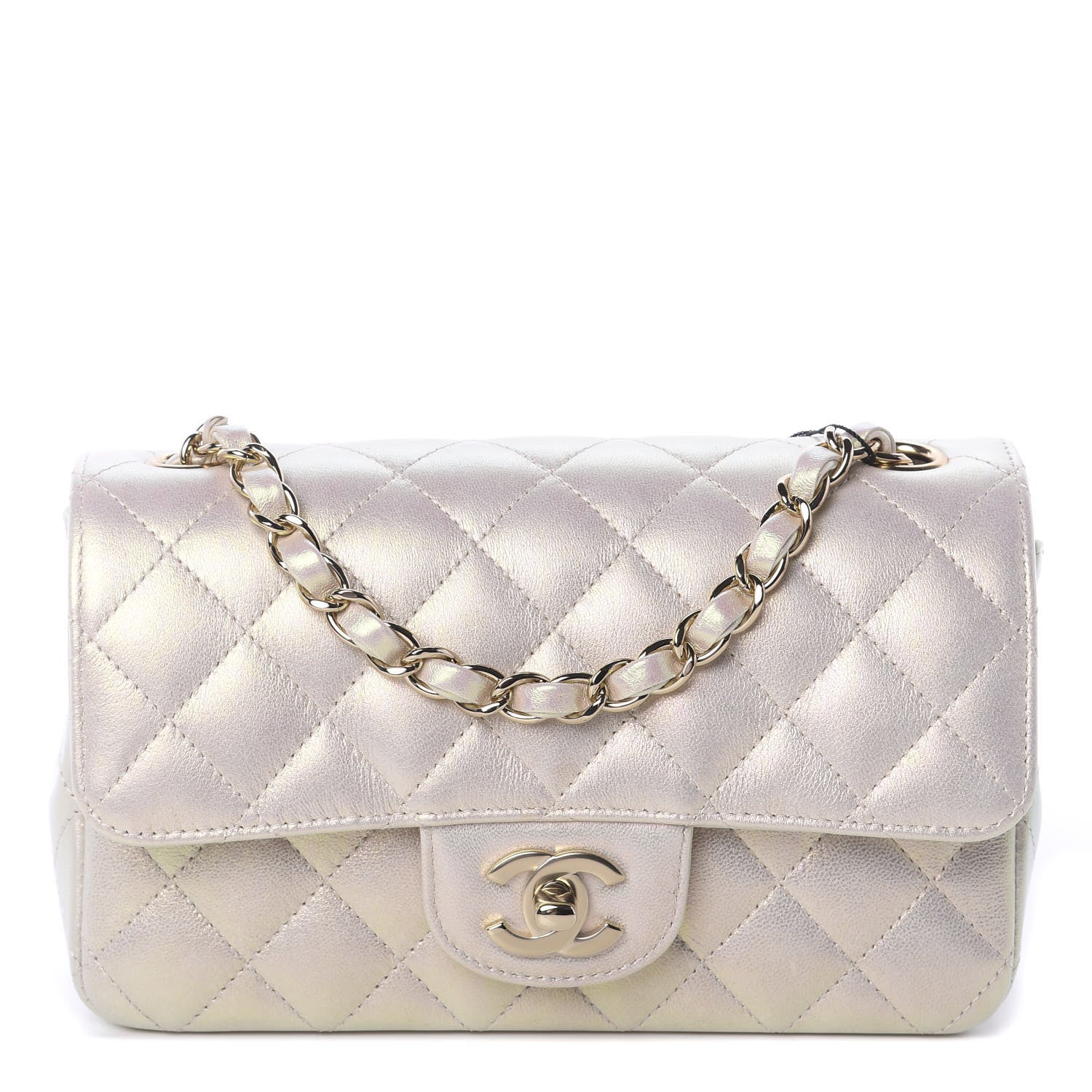 Chanel Iridescent Lambskin Quilted Mini Rectangular Flap Ivory 1 of 9