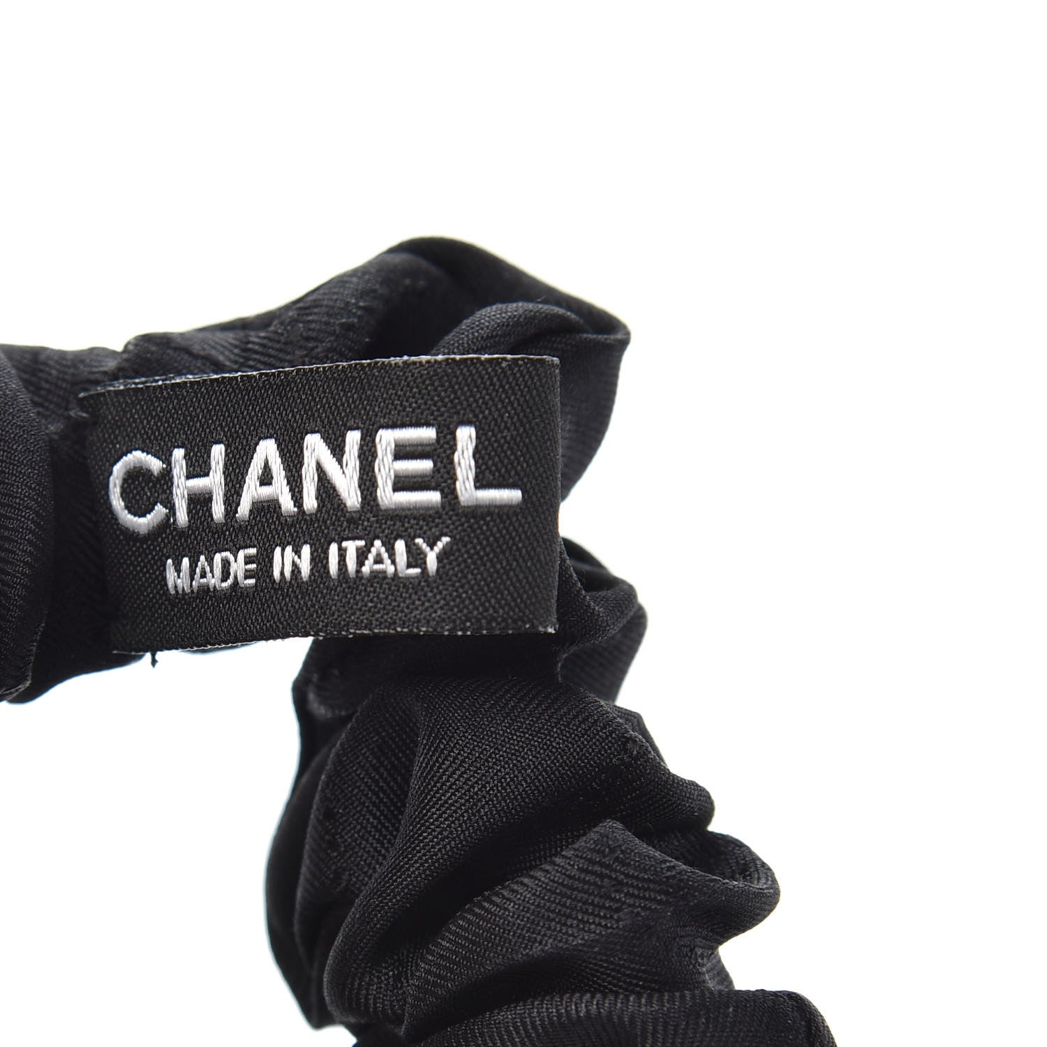 Chanel Silk Twill Hair Tie White Black 3 of 4