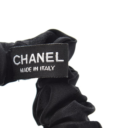 Chanel Silk Twill Hair Tie White Black 3 of 4