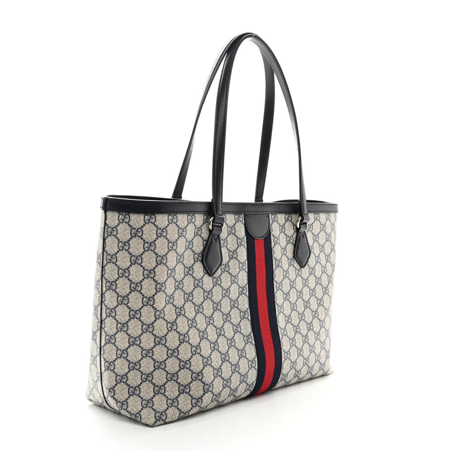 GG Supreme Monogram Textured Calfskin Web Medium Ophidia Shopping Tote Beige Blue