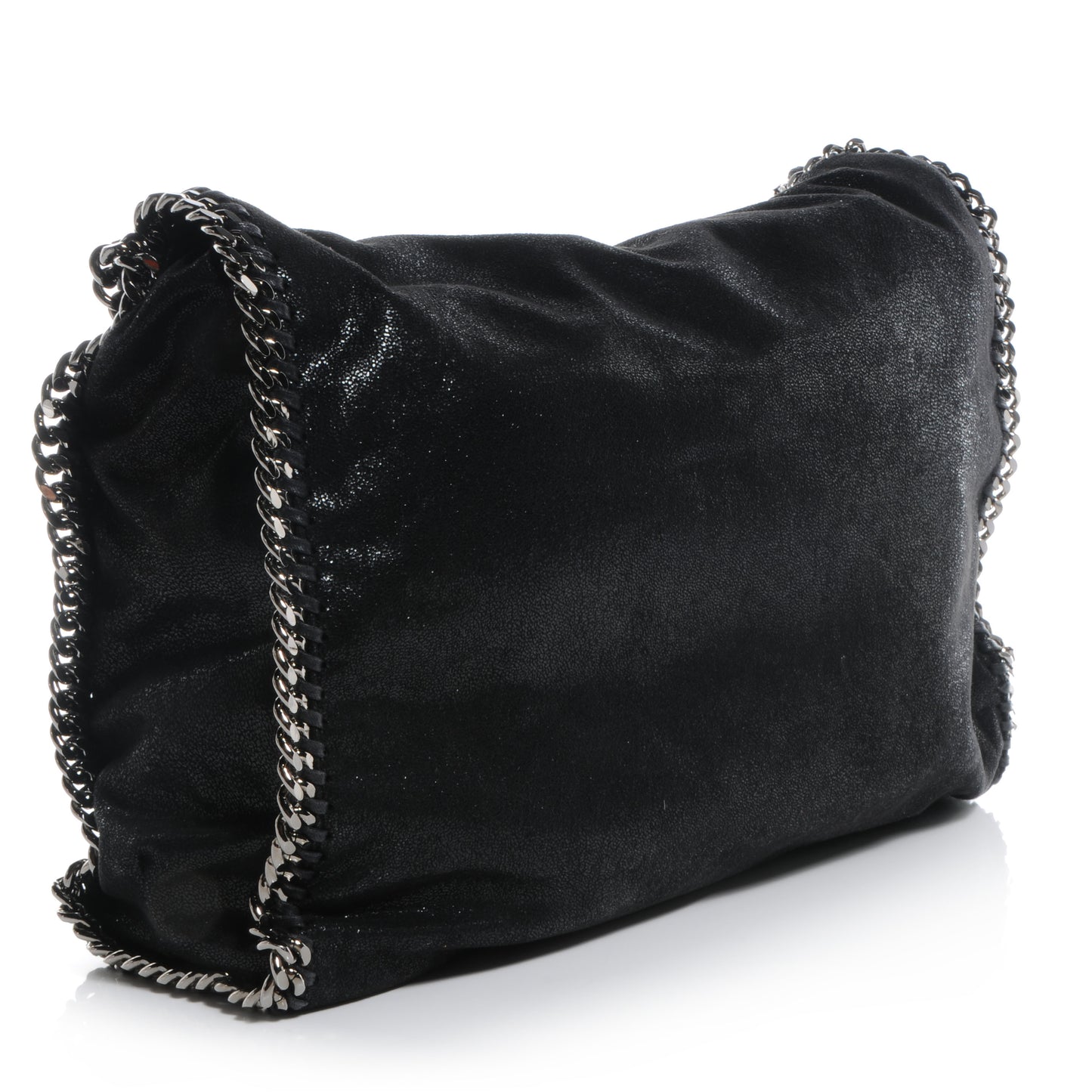 Faux Leather Shaggy Deer Falabella Fold Over Tote Black