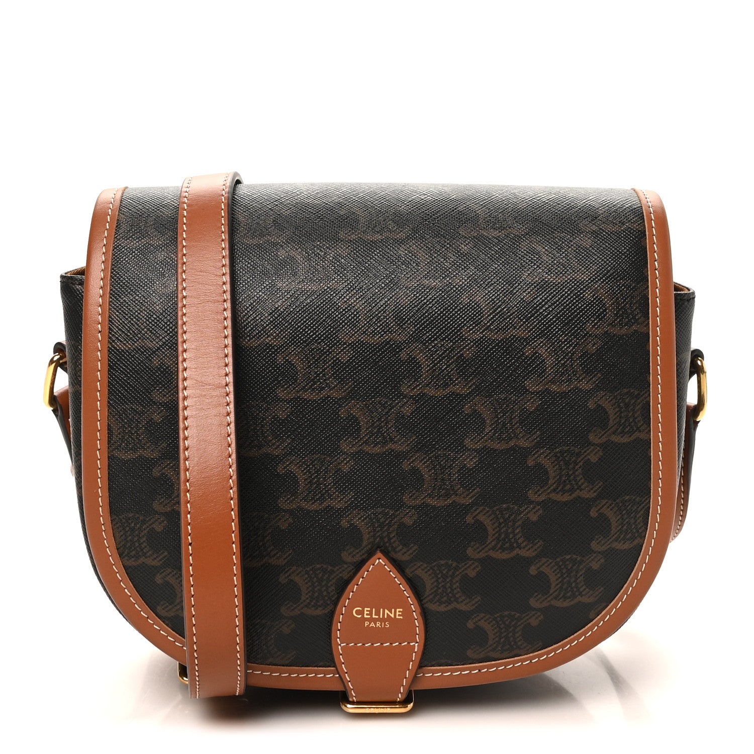 Celine Triomphe Canvas Medium Folco Bag Tan 1 of 9