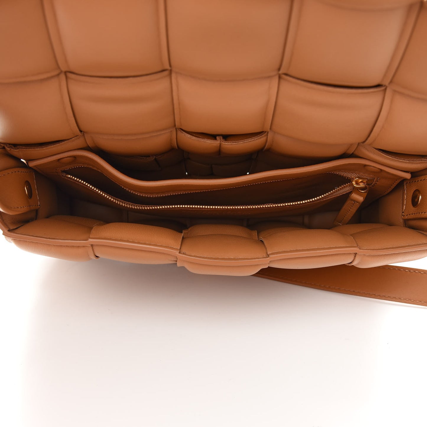 Nappa Maxi Intreccio Padded Cassette Crossbody Bag Caramel