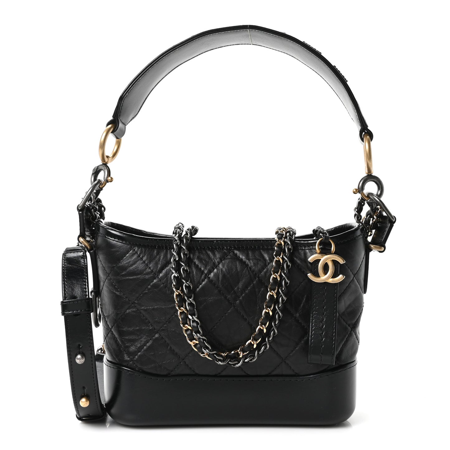 Aged Calfskin Quilted Small Gabrielle Logo Hobo Black