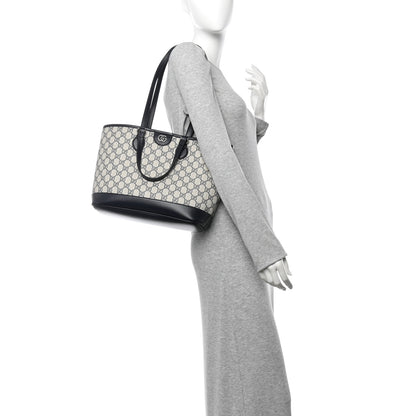 Gucci GG Supreme Monogram Textured Dollar Calfskin Medium Ophidia Shoulder Tote Bag Beige Blue 2 of 11