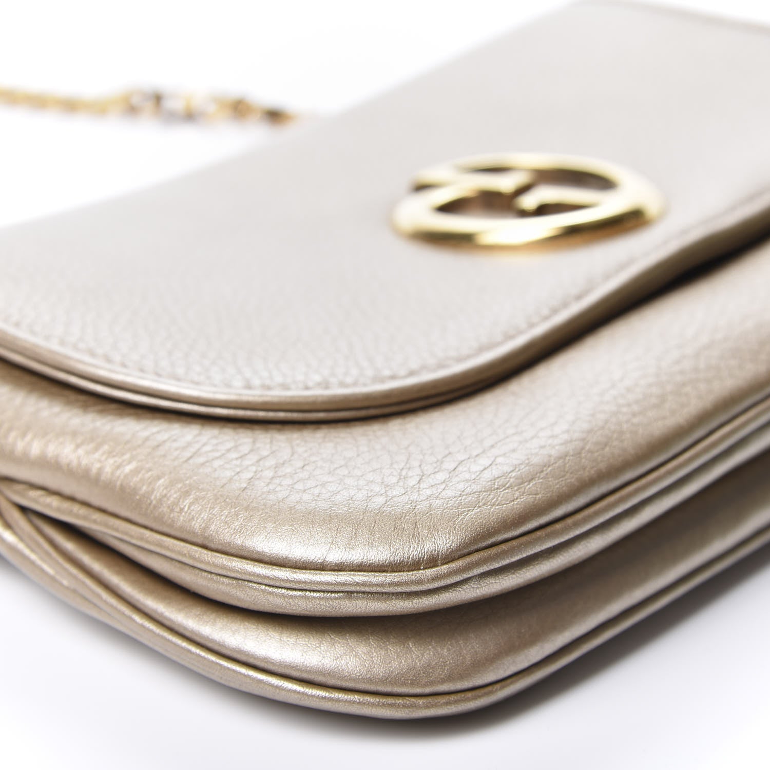 Gucci Metallic Pebbled Calfskin Medium 1973 Chain Shoulder Bag Golden Beige 5 of 9