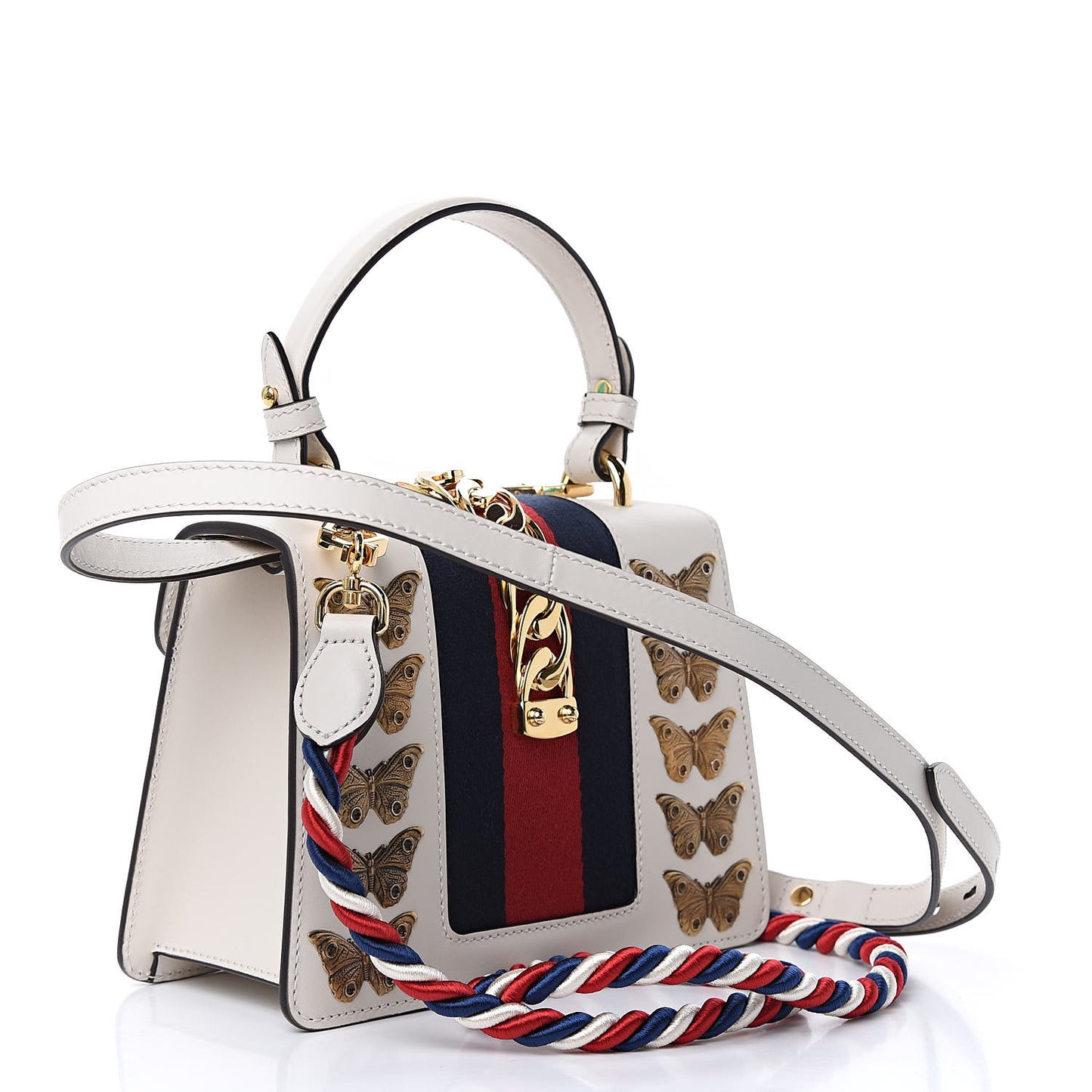 Calfskin Animal Studs Mini Sylvie Top Handle Bag White