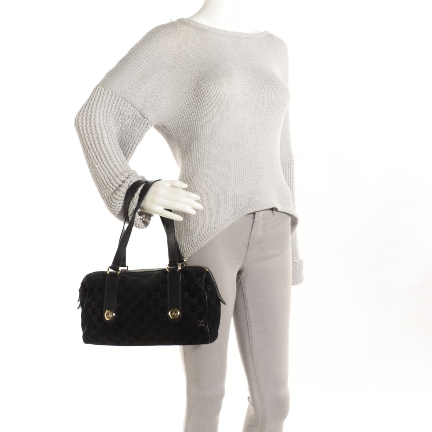 Gucci Guccissima Suede Charmy Boston Black 2 of 7