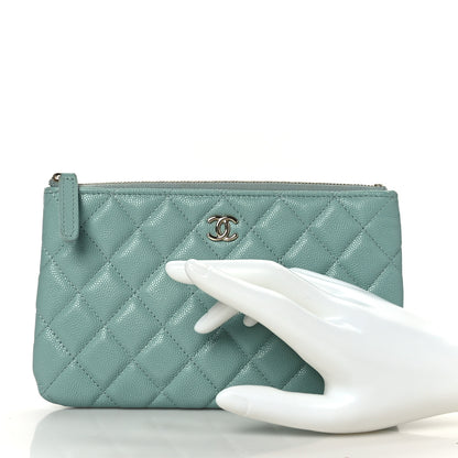 Chanel Shiny Caviar Quilted Cosmetic Case Light Blue 2 of 9