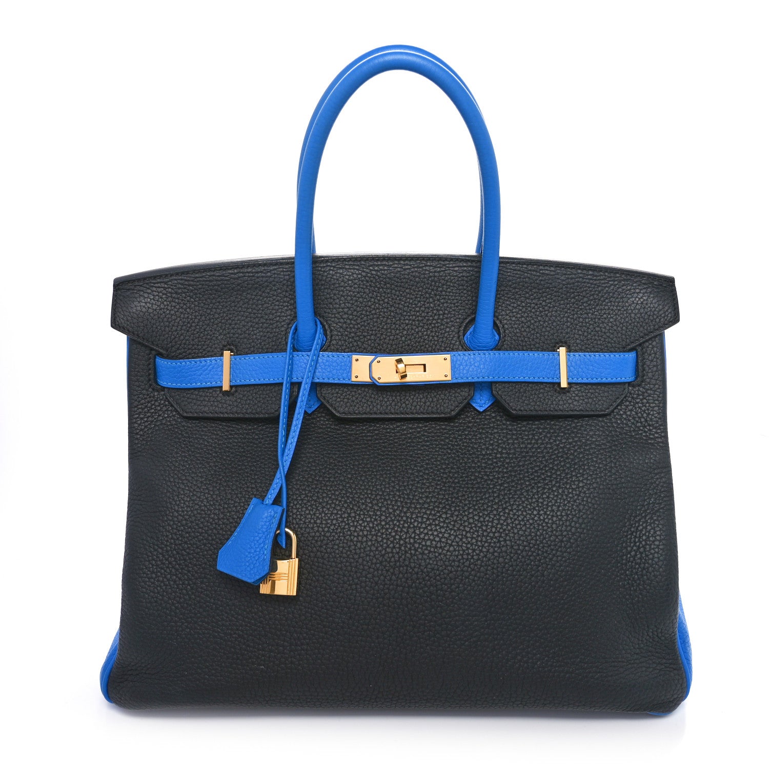 Hermes Taurillon Clemence Bi-Color Horseshoe Birkin 35 Black Bleu Hydra 1 of 10