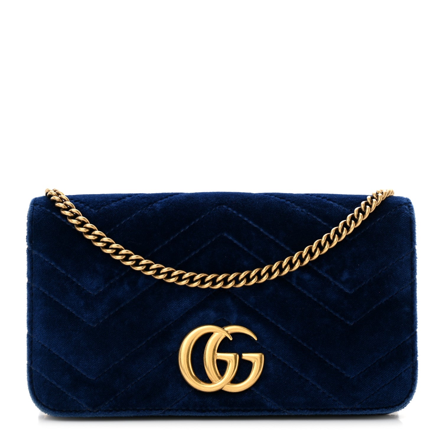 Gucci Velvet Matelasse GG Marmont Mini Bag Cobalt Blue 1 of 10