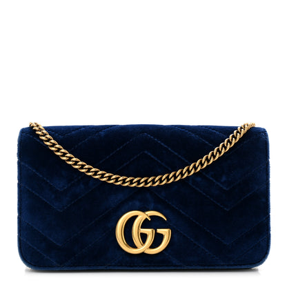 Gucci Velvet Matelasse GG Marmont Mini Bag Cobalt Blue 1 of 10