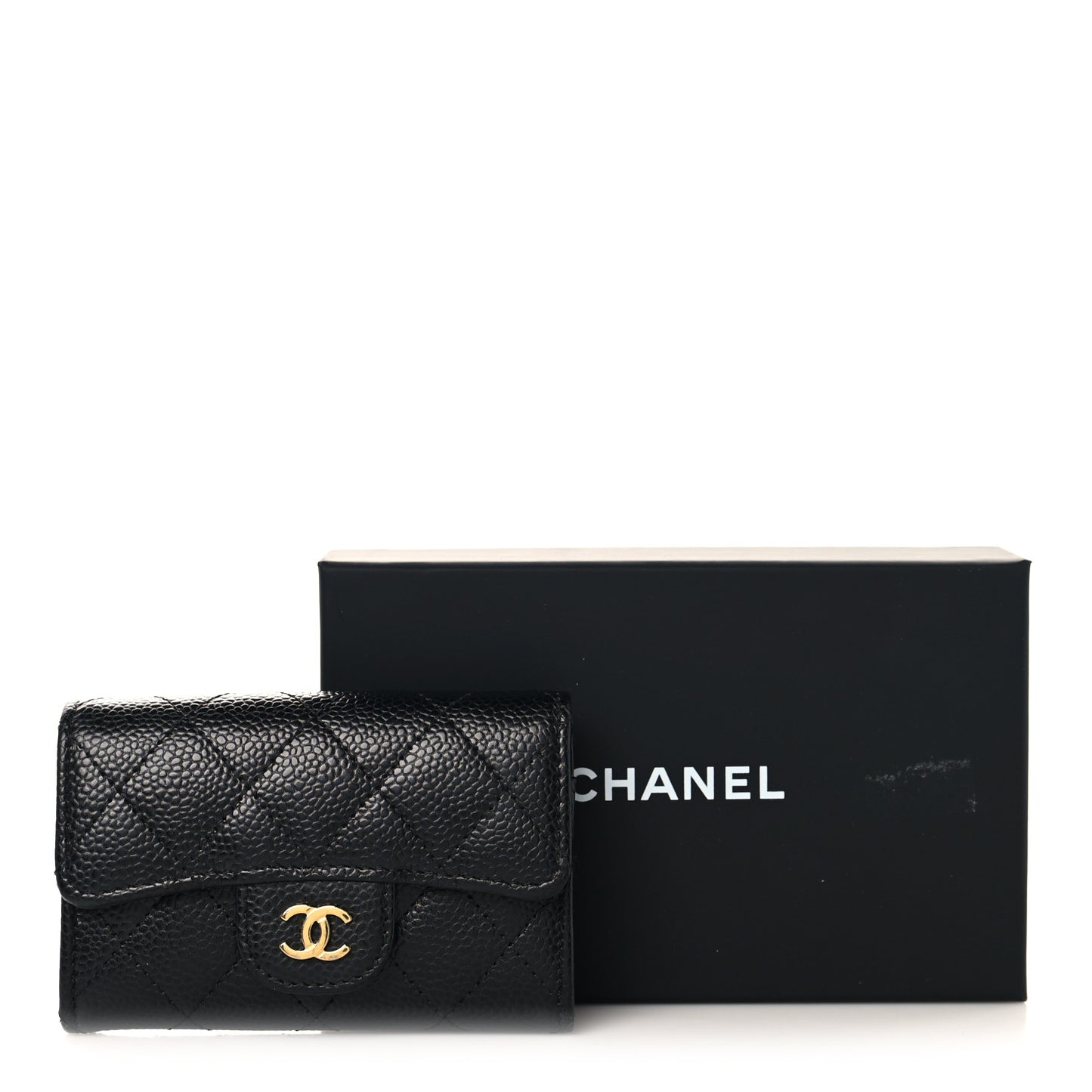 Caviar Quilted Flap Card Holder Wallet Black