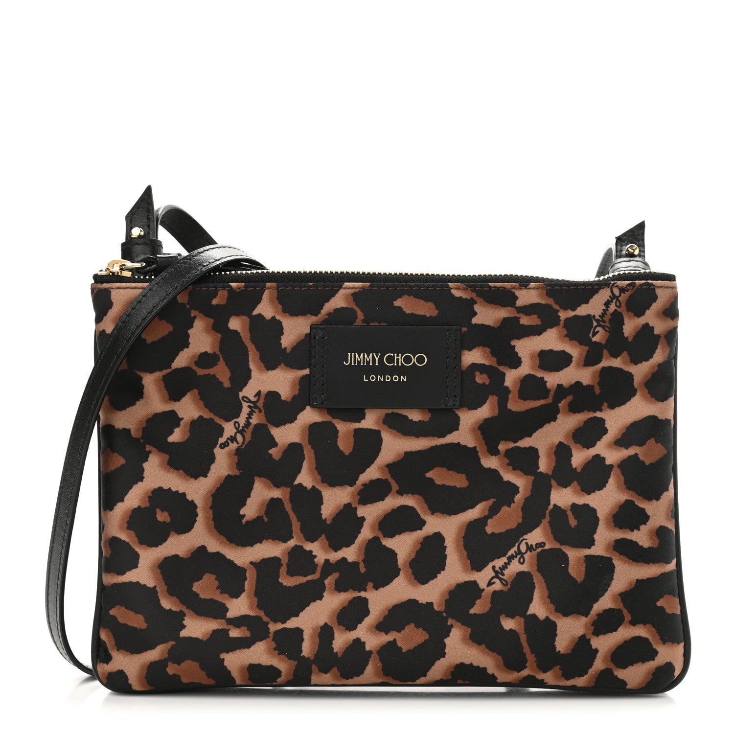 Jimmy Choo Nylon Leopard Print Candice Crossbody Black 1 of 13