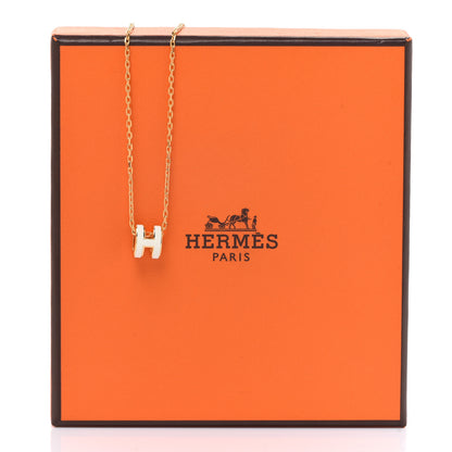Hermes Lacquered Gold Mini Pop H Pendant Necklace White 7 of 7