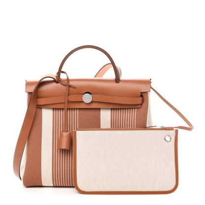 Hermes Vache Hunter Toile H Vibration Herbag Zip Retourne 31 PM Fauve Ecru Beige 1 of 12