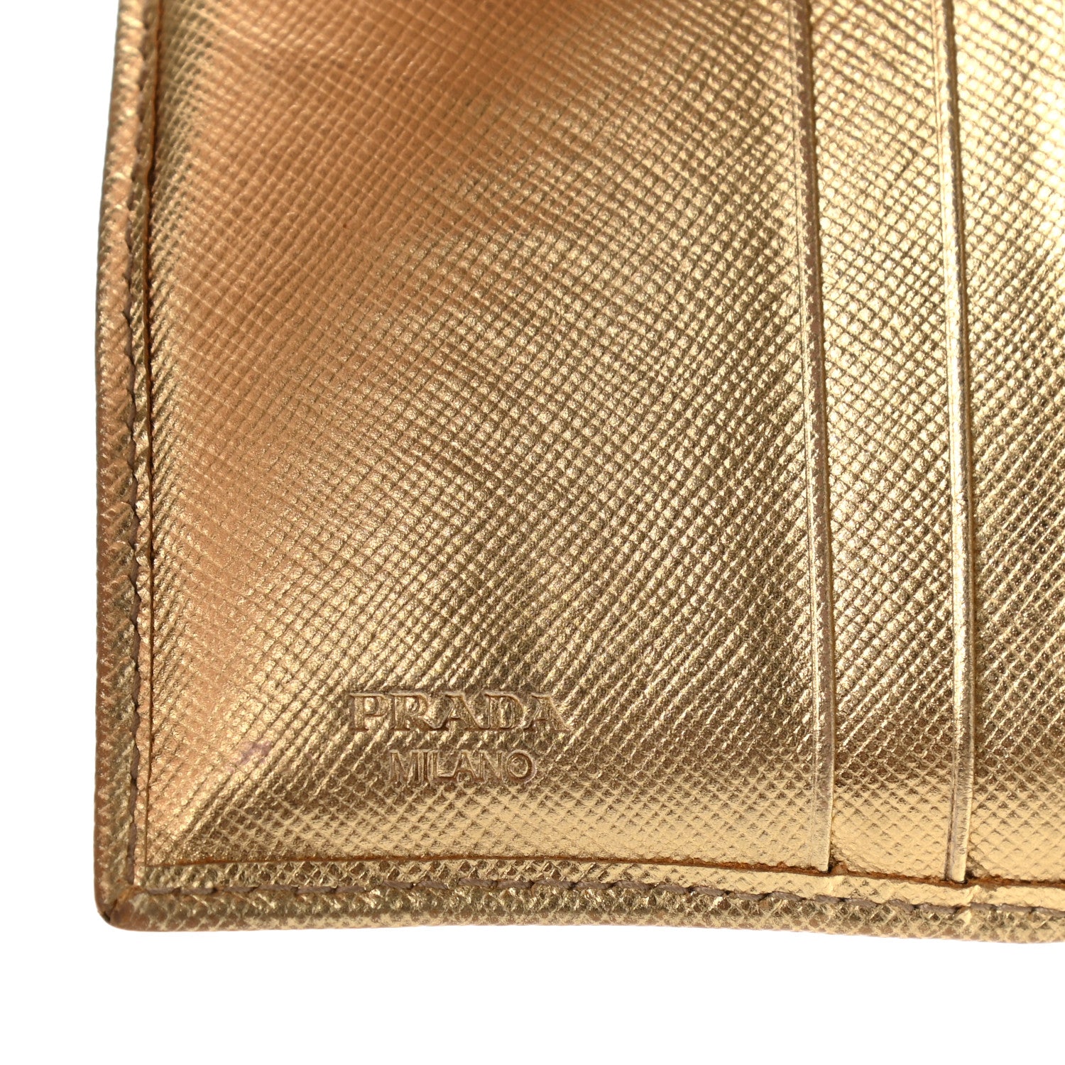 Prada Metallic Saffiano Compact Flap Wallet Gold 6 of 14