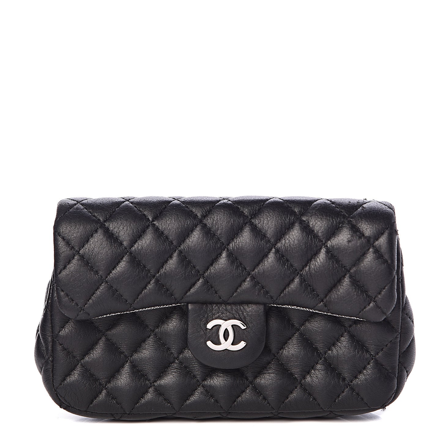 Calfskin Quilted CC Flap Belt Bag Black