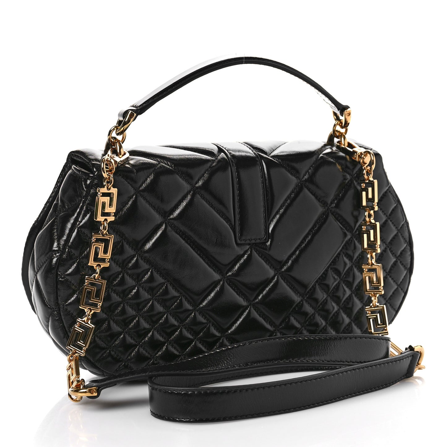 Calfskin Quilted Greca Goddess Shoulder Bag Black