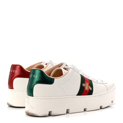 Gucci Calfskin Web Bee Embroidered Womens Ace Platform Sneakers 39 White 4 of 10