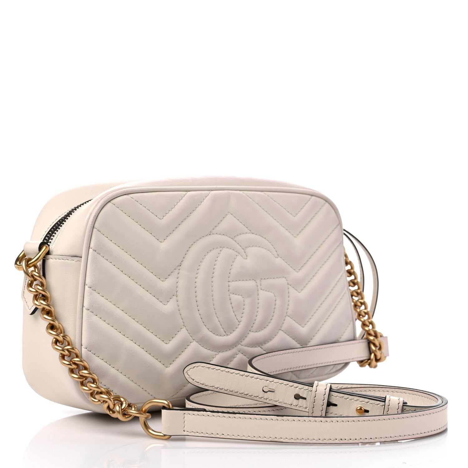 Gucci Calfskin Matelasse Small GG Marmont Chain Shoulder Bag White 3 of 17