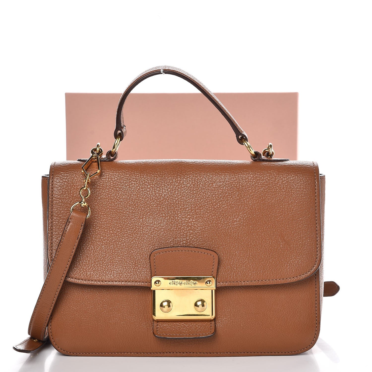 Miu Miu Goatskin Madras Shoulder Bag Cuoio 25 of 25