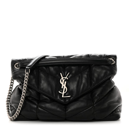 Saint Laurent Lambskin Quilted Medium Loulou Puffer Monogram Chain Satchel Black 1 of 11