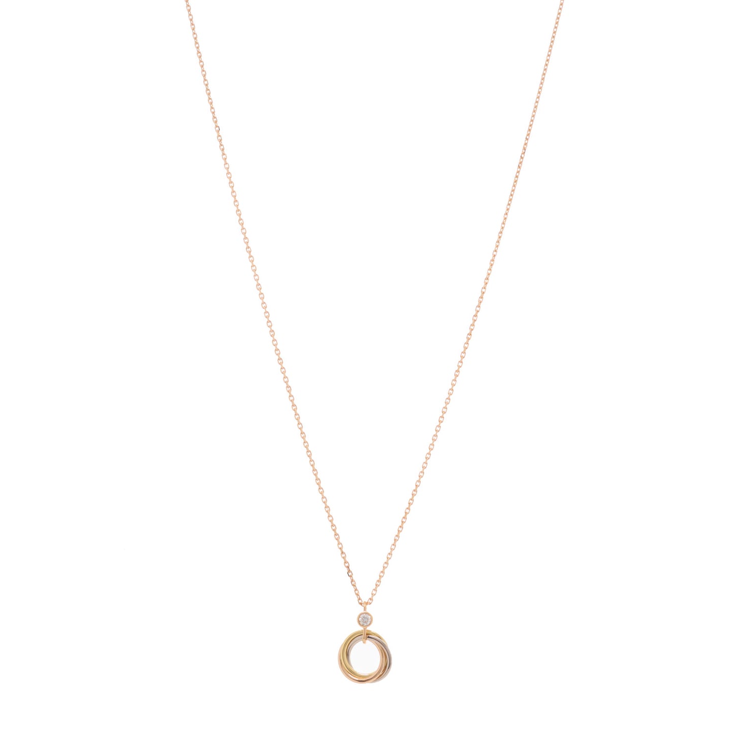 18K Pink Yellow White Gold Diamond Trinity Pendant Necklace